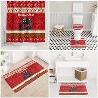 Iceland Christmas Bathroom Set with Red Snowflake Pattern Yule Cat and National Coat of Arms Motif - Wonder Print Shop