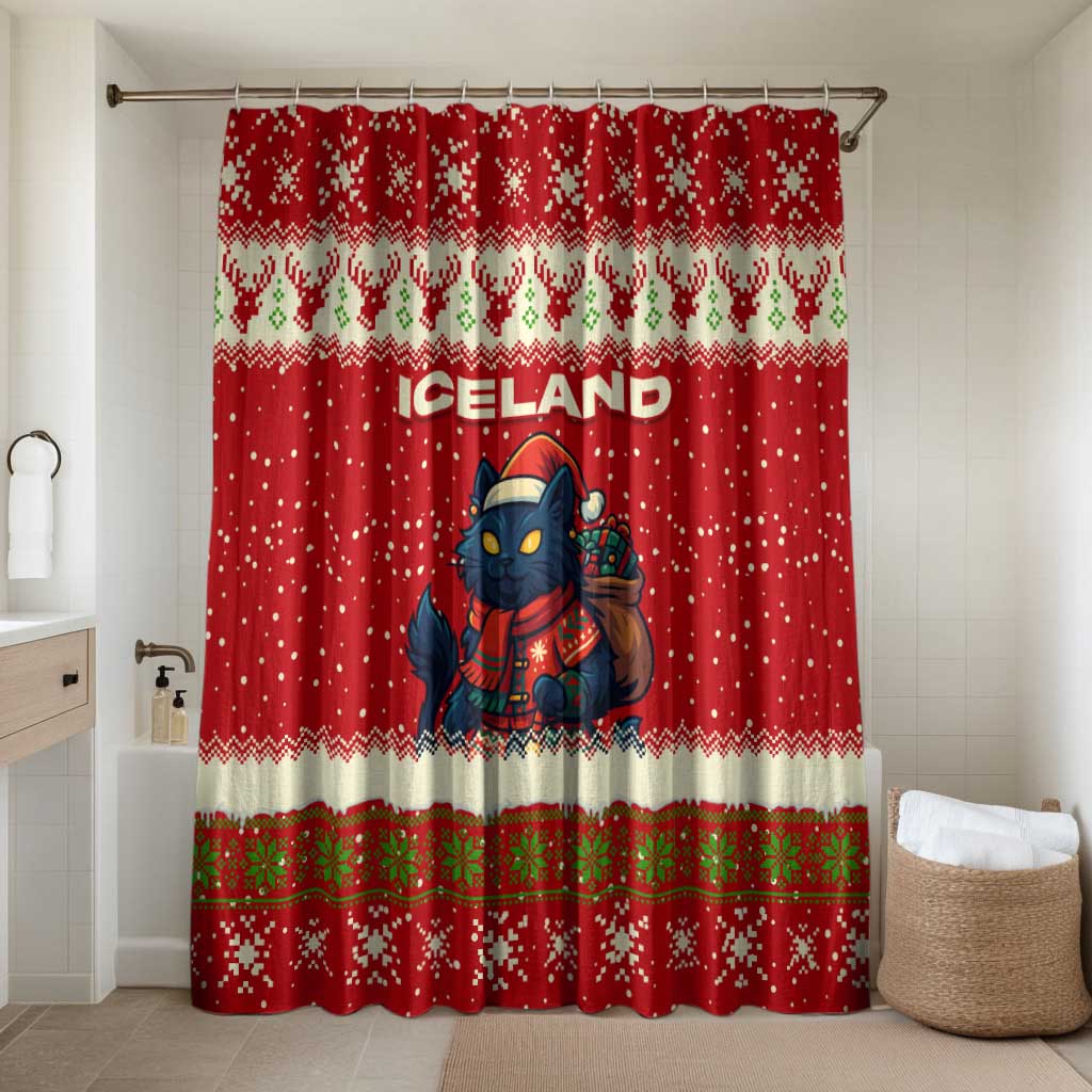 Iceland Christmas Bathroom Set with Red Snowflake Pattern Yule Cat and National Coat of Arms Motif - Wonder Print Shop