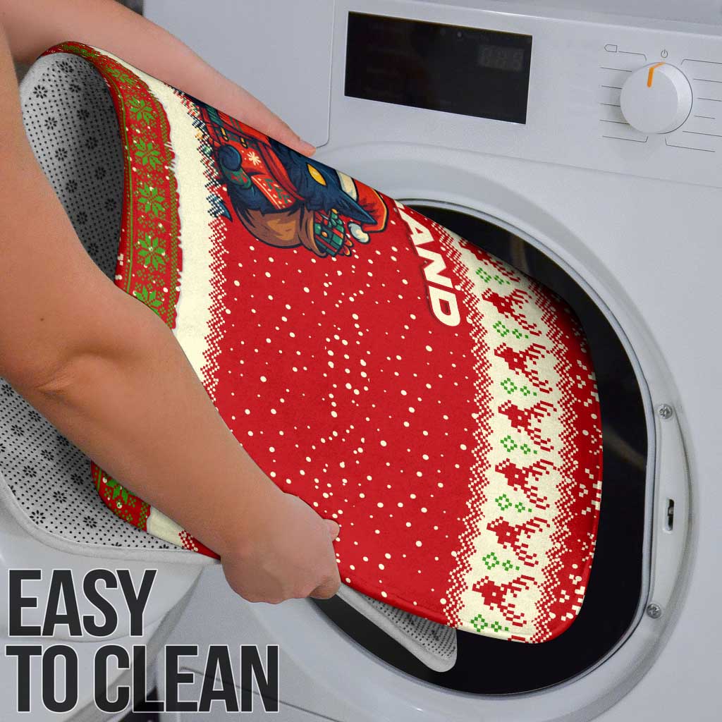 Iceland Christmas Bathroom Set with Red Snowflake Pattern Yule Cat and National Coat of Arms Motif - Wonder Print Shop