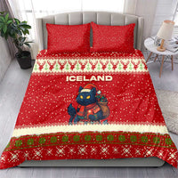 Iceland Christmas Bedding Set with Red Snowflake Pattern Yule Cat and National Coat of Arms Motif - Wonder Print Shop