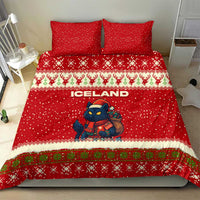 Iceland Christmas Bedding Set with Red Snowflake Pattern Yule Cat and National Coat of Arms Motif - Wonder Print Shop