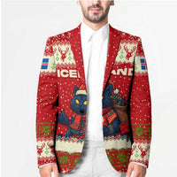 Iceland Christmas Blazer with Red Snowflake Pattern Yule Cat and National Coat of Arms Motif - Wonder Print Shop