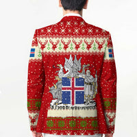 Iceland Christmas Blazer with Red Snowflake Pattern Yule Cat and National Coat of Arms Motif - Wonder Print Shop