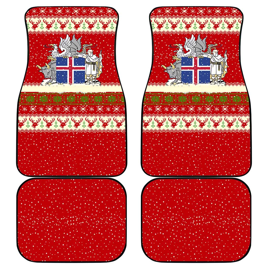 Iceland Christmas Car Mats with Red Snowflake Pattern Yule Cat and National Coat of Arms Motif - Wonder Print Shop