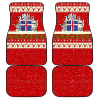 Iceland Christmas Car Mats with Red Snowflake Pattern Yule Cat and National Coat of Arms Motif - Wonder Print Shop