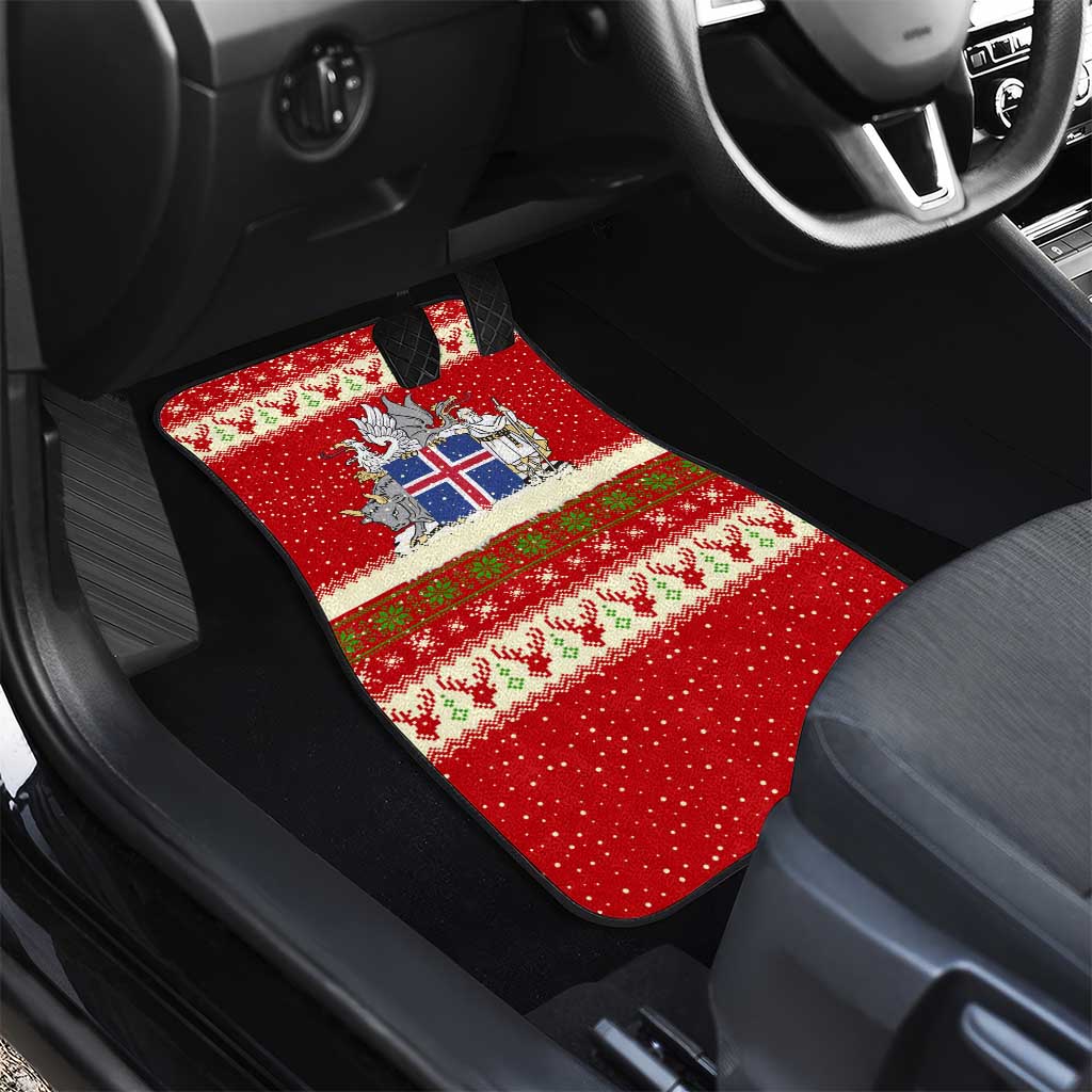 Iceland Christmas Car Mats with Red Snowflake Pattern Yule Cat and National Coat of Arms Motif - Wonder Print Shop