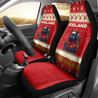 Iceland Christmas Car Seat Cover with Red Snowflake Pattern Yule Cat and National Coat of Arms Motif - Wonder Print Shop