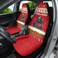 Iceland Christmas Car Seat Cover with Red Snowflake Pattern Yule Cat and National Coat of Arms Motif - Wonder Print Shop
