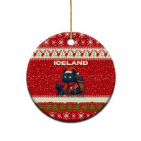 Iceland Christmas Ceramic Ornament with Red Snowflake Pattern Yule Cat and National Coat of Arms Motif - Wonder Print Shop