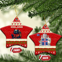 Iceland Christmas Ceramic Ornament with Red Snowflake Pattern Yule Cat and National Coat of Arms Motif - Wonder Print Shop