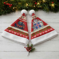 Iceland Christmas Santa Hat with Red Snowflake Pattern Yule Cat and National Coat of Arms Motif - Wonder Print Shop