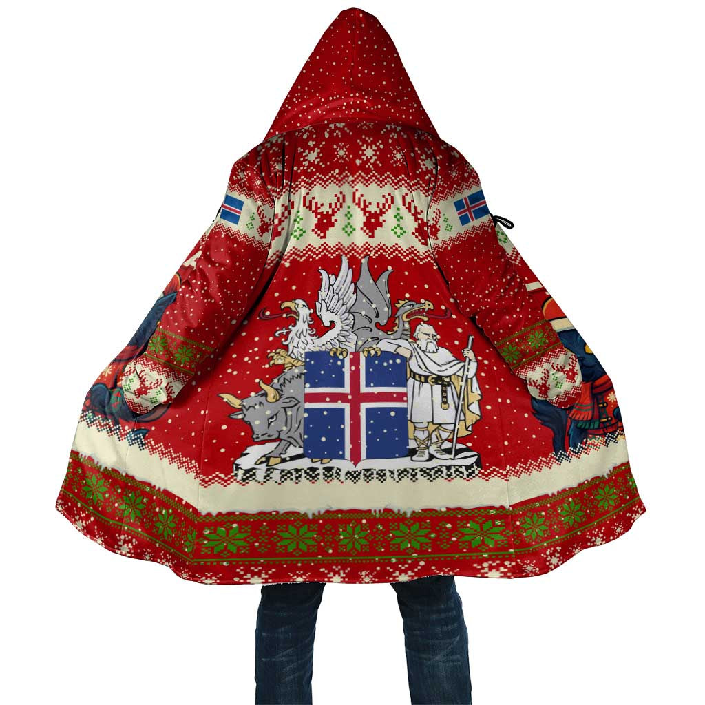 Iceland Christmas Cloak with Red Snowflake Pattern Yule Cat and National Coat of Arms Motif - Wonder Print Shop