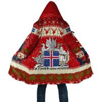 Iceland Christmas Cloak with Red Snowflake Pattern Yule Cat and National Coat of Arms Motif - Wonder Print Shop