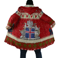 Iceland Christmas Cloak with Red Snowflake Pattern Yule Cat and National Coat of Arms Motif - Wonder Print Shop