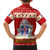 Iceland Christmas Family Matching Off Shoulder Short Dress and Hawaiian Shirt with Red Snowflake Pattern Yule Cat and National Coat of Arms Motif - Wonder Print Shop
