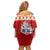 Iceland Christmas Family Matching Off Shoulder Short Dress and Hawaiian Shirt with Red Snowflake Pattern Yule Cat and National Coat of Arms Motif - Wonder Print Shop