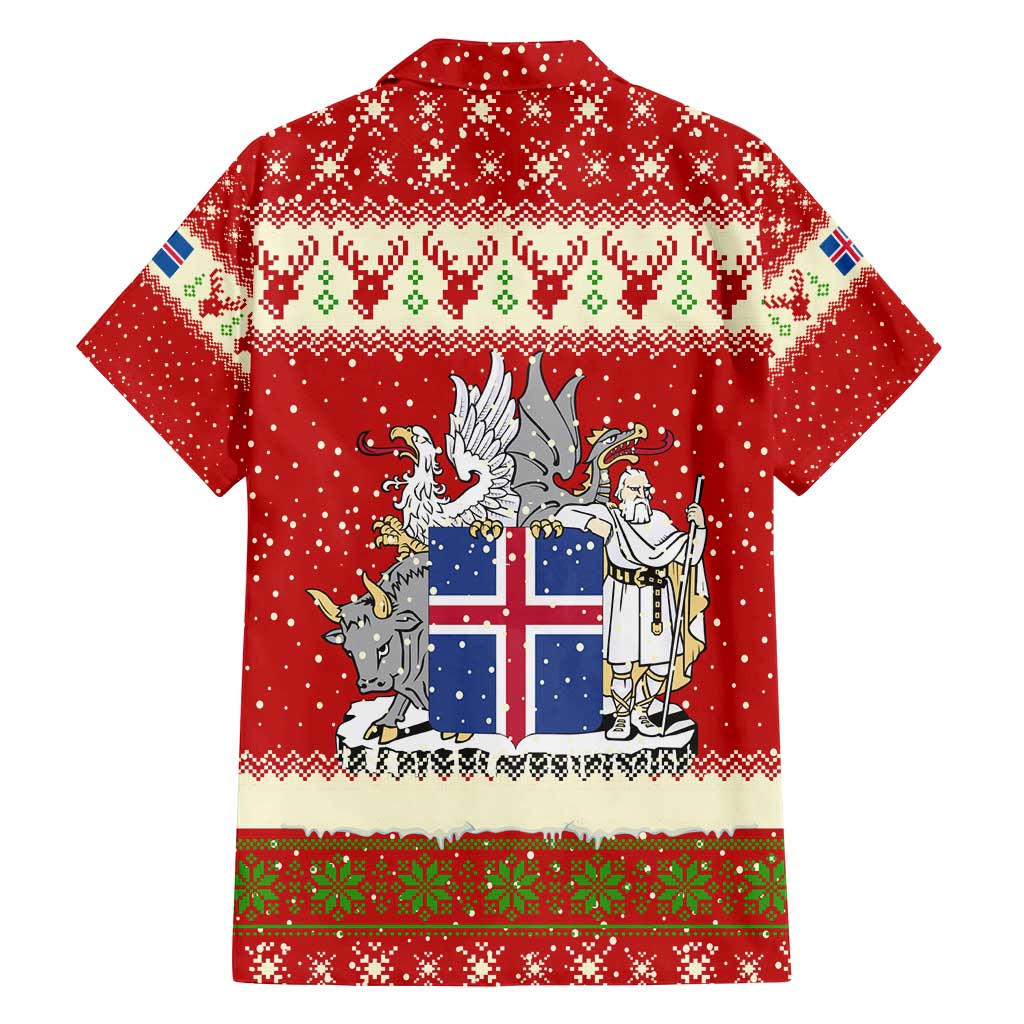 Iceland Christmas Family Matching Puletasi and Hawaiian Shirt with Red Snowflake Pattern Yule Cat and National Coat of Arms Motif - Wonder Print Shop
