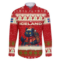 Iceland Christmas Family Matching Puletasi and Hawaiian Shirt with Red Snowflake Pattern Yule Cat and National Coat of Arms Motif - Wonder Print Shop