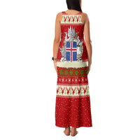 Iceland Christmas Family Matching Tank Maxi Dress and Hawaiian Shirt with Red Snowflake Pattern Yule Cat and National Coat of Arms Motif - Wonder Print Shop