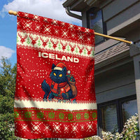Iceland Christmas Garden Flag with Red Snowflake Pattern Yule Cat and National Coat of Arms Motif - Wonder Print Shop