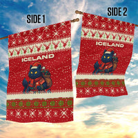 Iceland Christmas Garden Flag with Red Snowflake Pattern Yule Cat and National Coat of Arms Motif - Wonder Print Shop