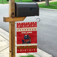 Iceland Christmas Garden Flag with Red Snowflake Pattern Yule Cat and National Coat of Arms Motif - Wonder Print Shop