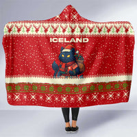 Iceland Christmas Hooded Blanket with Red Snowflake Pattern Yule Cat and National Coat of Arms Motif - Wonder Print Shop