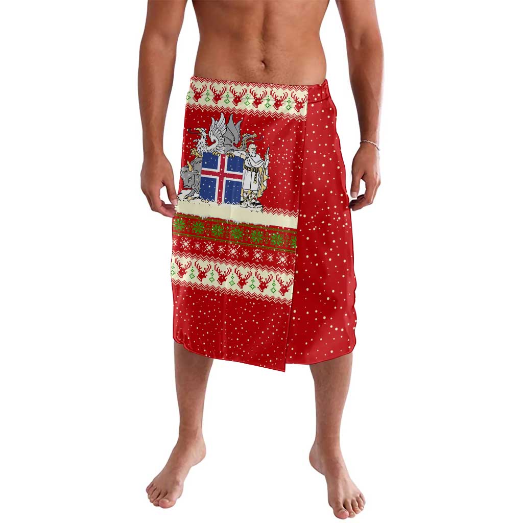 Iceland Christmas Lavalava with Red Snowflake Pattern Yule Cat and National Coat of Arms Motif - Wonder Print Shop