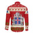 Iceland Christmas Long Sleeve Button Shirt with Red Snowflake Pattern Yule Cat and National Coat of Arms Motif - Wonder Print Shop