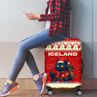 Iceland Christmas Luggage Cover with Red Snowflake Pattern Yule Cat and National Coat of Arms Motif - Wonder Print Shop