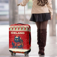 Iceland Christmas Luggage Cover with Red Snowflake Pattern Yule Cat and National Coat of Arms Motif - Wonder Print Shop