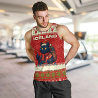 Iceland Christmas Men Tank Top with Red Snowflake Pattern Yule Cat and National Coat of Arms Motif - Wonder Print Shop