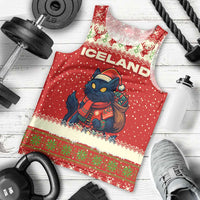 Iceland Christmas Men Tank Top with Red Snowflake Pattern Yule Cat and National Coat of Arms Motif - Wonder Print Shop