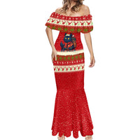 Iceland Christmas Mermaid Dress with Red Snowflake Pattern Yule Cat and National Coat of Arms Motif - Wonder Print Shop