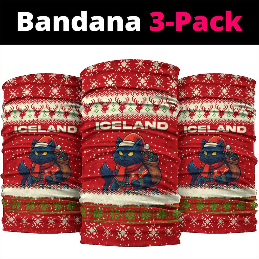 Iceland Christmas Neck Gaiter with Red Snowflake Pattern Yule Cat and National Coat of Arms Motif - Wonder Print Shop