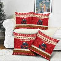 Iceland Christmas Pillow Cover with Red Snowflake Pattern Yule Cat and National Coat of Arms Motif - Wonder Print Shop