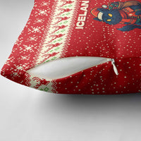 Iceland Christmas Pillow Cover with Red Snowflake Pattern Yule Cat and National Coat of Arms Motif - Wonder Print Shop