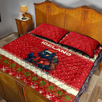 Iceland Christmas Quilt Bed Set with Red Snowflake Pattern Yule Cat and National Coat of Arms Motif - Wonder Print Shop