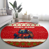 Iceland Christmas Round Carpet with Red Snowflake Pattern Yule Cat and National Coat of Arms Motif - Wonder Print Shop