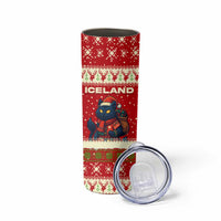 Iceland Christmas Skinny Tumbler with Red Snowflake Pattern Yule Cat and National Coat of Arms Motif - Wonder Print Shop