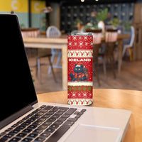 Iceland Christmas Skinny Tumbler with Red Snowflake Pattern Yule Cat and National Coat of Arms Motif - Wonder Print Shop