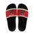 Iceland Christmas Slide Sandals with Red Snowflake Pattern Yule Cat and National Coat of Arms Motif - Wonder Print Shop