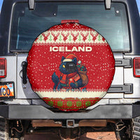 Iceland Christmas Spare Tire Cover with Red Snowflake Pattern Yule Cat and National Coat of Arms Motif - Wonder Print Shop