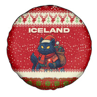 Iceland Christmas Spare Tire Cover with Red Snowflake Pattern Yule Cat and National Coat of Arms Motif - Wonder Print Shop