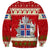 Iceland Christmas Sweatshirt with Red Snowflake Pattern Yule Cat and National Coat of Arms Motif - Wonder Print Shop