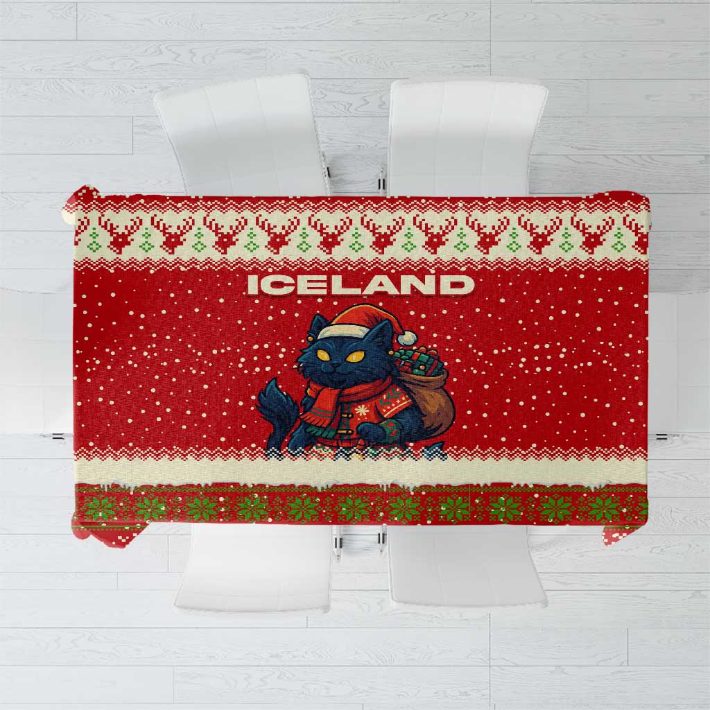Iceland Christmas Tablecloth with Red Snowflake Pattern Yule Cat and National Coat of Arms Motif - Wonder Print Shop