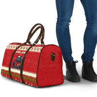 Iceland Christmas Travel Bag with Red Snowflake Pattern Yule Cat and National Coat of Arms Motif - Wonder Print Shop