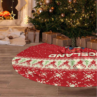 Iceland Christmas Tree Skirt with Red Snowflake Pattern Yule Cat and National Coat of Arms Motif - Wonder Print Shop