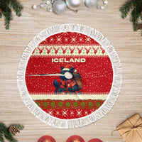 Iceland Christmas Tree Skirt with Red Snowflake Pattern Yule Cat and National Coat of Arms Motif - Wonder Print Shop