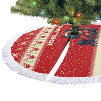 Iceland Christmas Tree Skirt with Red Snowflake Pattern Yule Cat and National Coat of Arms Motif - Wonder Print Shop